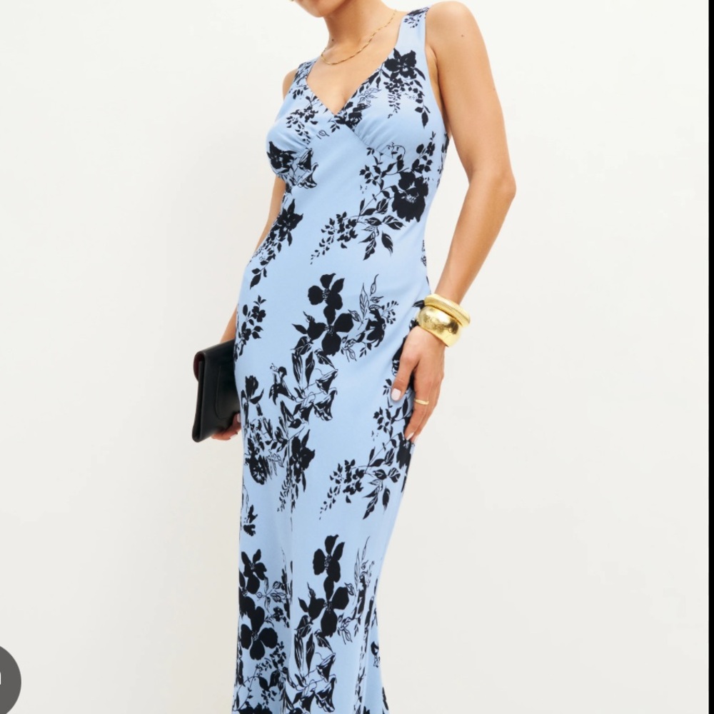 REFORMATION Calvine Blue and Black Floral Maxi Dress